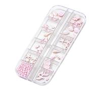 12 Grids ABS Plastics Nails Jewelry Box Including Pearls Starfishes and Coconut Tree Decorations for Artistic Manicures Pearl Starfishes Shell Collection