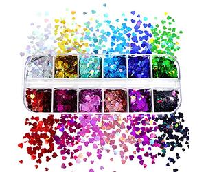 12 Grids/Box 5mm Love Heart Glitter Flakes for Epoxy Resin Mold Filling 3D Sequins Manicure Paillettes Love Heart Shape Epoxy Resin Filling Sequins