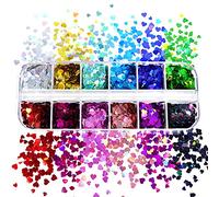 12 Grids/Box 5mm Manicure Paillettes Holographic Glitter Flakes for Epoxy Resin Mold Filling 3D Shiny Love Heart Sequins Paillette Slime Pigment Jewelry Making Nail Art Glitter Flake Decoration