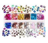 12 Grids/Box 5mm Polished Epoxy Resin Mildew Filled Holographic Glitter FLA Manicure Pillet for 3D Butterfly Sequins
