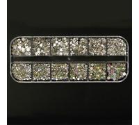 12 Grids Clear Mixed Sizes Nail Art Rhinestones Crystal 3D Glitter Non Hotfix Diamond Decoration Nail Parts Accessories-AB and Clear