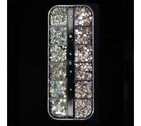 12 Grids Clear Mixed Sizes Nail Art Rhinestones Crystal 3D Glitter Non Hotfix Diamond Decoration Nail Parts Accessories-Shiny AB and Clear
