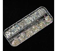 12 Grids Clear Mixed Sizes Nail Art Rhinestones Crystal 3D Glitter Non Hotfix Diamond Decoration Nail Parts Accessories-Shiny AB and AB