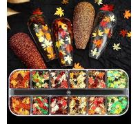 12 Grids Fall Nail Glitters 3D Gold Maple Leaf Nail Sequins with Autumn Glitter Sequins Gold Laser Maple Leaves Sparkly Flakes Nail Stickers for Women Manicure Thanksgiving Decorations Makeup
