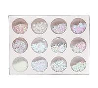 12 Grids Glitter Sequins Set, Plastic Nail Art Decorations, DIY Craft Supplies Multicolor - Bright Dazzling Colors, Layered Texture, Perfect for Jewelry and Body Art (White)