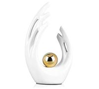 12" H White Gold Aesthetic Room Decor Accent, TV Stand Table Centerpiece, Abstract Art Ceramic Statue and Sculpture, White Living Room and Bookshelf Decorative Objects for Shelf