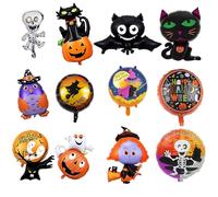 12 Halloween Foil Balloons, Oversized Halloween Balloons with Pumpkin, Spider, Bat, Ghost, Witch, Skeleton Balloon, Kids Haloween Decorations for Party