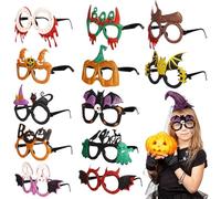 12 Halloween Glasses, Fun Glitter Eyewear For Parties, Novelty Eyeglasses For Kids & Adults, Scary Frames For Halloween Photo Props And Favors
