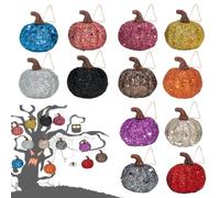 12 Halloween Tree Ornament Mini Pumpkin Artificial Pendant Hanging Decor | Small Glittery Vase Fillers Fall Autumn Harvest Thanksgiving Party Festival Birthday Home Table DIY Farm Decoration Colored