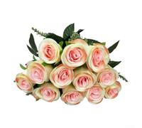 12-Head Silk Artificial Flowers 38cm Realistic White(Pink Heart)