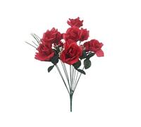 12 Heads Stems Artificial silk Flowers openRose Bunch Wedding Home Grave Outdoor 47cm Height Avilable in 7 colours (Red)
