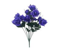 12 Heads Stems Artificial silk Flowers openRose Bunch Wedding Home Grave Outdoor 47cm Height Avilable in 7 colours (Purple)