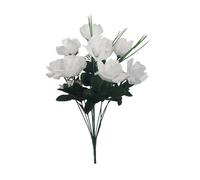 12 Heads Stems Artificial silk Flowers openRose Bunch Wedding Home Grave Outdoor 47cm Height Avilable in 7 colours (White)