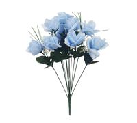 12 Heads Stems Artificial silk Flowers openRose Bunch Wedding Home Grave Outdoor 47cm Height Avilable in 7 colours (Light Blue)