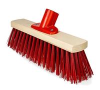 12" Heavy Duty Wooden Broom Head with Stiff Red Bristles - Garden & Yard Sweeping Brush with Fitted Handle Bracket