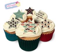 12 Hipster Design Star Shaped Cake Decorations, Plus a Free Gift of 12 Matching Smaller Star Toppers!
