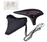 12 - Hole Alto C Ocarina, Dolomite Shell Classic Flute Instrument, Smoked Straw Finish with Lacquer Coating, Includes Protective Bag Music Score and Lanyard for Beginners and Profe