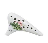 12-Hole Alto C Ocarina, Premium Ceramic Musical Instrument for Beginner and Professional Performance, AC-Ocarinas porcelain(White with Lotus 12-hole AC)