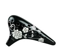 12-Hole Alto C Ocarina, Premium Ceramic Musical Instrument for Beginner and Professional Performance, AC-Ocarinas porcelain(Black with Flower 12-hole AC)