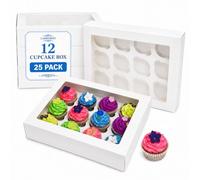 12 Hole Cavity Windowed Cupcake Boxes with Removable Inserts - Pack of 25