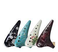 12 Hole Ocarina Beginner Alto C Key Smoked Hand Painted Professional Performance Type(Black flowers)