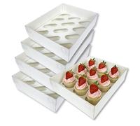 12 Hole White Extra Tall Cupcake Boxes with Clear Lid & Inserts (5 Pack)