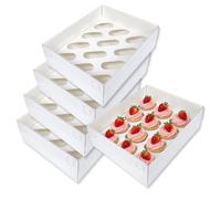 12 Hole White Extra Tall Cupcake Boxes with Clear Lid & Inserts (5 Pack) | Sweet Artist Cupcake Boxes by Edible Print Supplies, Luxury Cupcake Boxes, Holds 12 Cupcakes, Extra-tall 90mm Height
