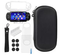 12-in-1 Accessories Kit for PS Vita 1000 - Black Case with Front & Back Protector, crystal protective cover for PSV1000,6Pcs Thumb Grip Caps, card box, wristband hanging rope