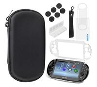 12-in-1 Accessories Kit for PS Vita 2000 Slim - Black Case with Front & Back Protector, crystal protective cover for PSV 2000,6Pcs Thumb Grip Caps, card box, wristband hanging rope