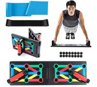 12-in-1 Foldable Push Up Board - Multifunctional Press Up Board with Resistance Bands for Home Workouts Exercise with Anti-Slip Stickers - Color Coded Smart Pushup Board for Men & Women