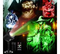 12 in 1 Halloween Projector Lights Outdoor 2025 Upgrade 3D Dynamic Window Indoor Decorations Skull Ghost Bats Witch Scary HD Patterns, 4 Colors, with Remote for Holiday House Garden Decor(Halloween)