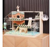 12 in 1 Large Wooden Hamster Cage with All Accessories, 24"*15.8"*15.8" 3-Layer Dwarf Hamster Cage Acrylic,Pastoral Style Mouse Cage for Pet Mice, Hedgehog, with Stairs, Fences and House