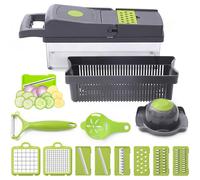 12-in-1 Mandoline Slicer with Container - 8-Blade Veg Cutter, Safe Hand Guard, Non-Slip, Easy Clean