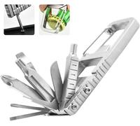 12 in 1 Mini Multi Tool, Portable Keychain Multitool Screwdriver Bit, Folding Outdoor Bottle Opener Compact Pocket Size Phone Holder for Camping, Hiking, Everyday Use, 3.46x1.46inch