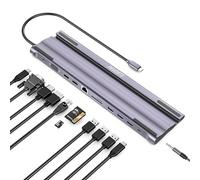 12 in 1 Multi-Port USB C Dock, PRVDBTS Laptop Stand Cooling Design, HDMI 4K, USB-C PD 100W, USB-A 3.0 5Gbps, RJ45 Gigabit, 1000Mbps, VGA, Ultra-Fast Transmission, SD/TF Card Reader