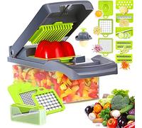12-in-1 Multifunctional Vegetable Chopper With Container - 7 Blade Onion Slicer, Grater, Mandolin - Time-saving Kitchen Gadget (Gray)