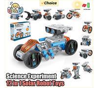 12 in 1 Science Experiment Solar Robot Toy DIY Building Powered Learning Tool Education Robots Technological Gadgets Kit for Kid 12 in 1 Yellow