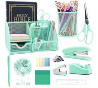 12 in 1 Teal Green Desk Organizer Set - Green Office Accessories Include Stapler, Pen Holder, Tape Holder, Scissors, Ruler, Staple Remover for Home & School