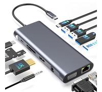 12-in-1 USB-C Docking Station with 4K@60Hz HDMI, C-100W PD, Gigabit Ethernet, 3*USB 3.0, 1*USB 2.0, VGA, C Port, 3.5mm Audio, SD/TF Card Reader - for MacBook, Laptop, iPad Pro.