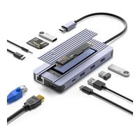 12-in-1 USB-C Hub with 10Gbps M.2 NVMe/SATA SSD Enclosure, Support 4K@60Hz HDMI,100W PD,SD/TF Card Reader,1Gbps RJ45,3 5Gbps USB 3.0,5Gbps USB-C DATA,48kHz Audio Compatible with MacBook Pro/Air/Lenovo