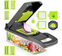 12-in-1 Vegetable Chopper, Manual Onion Food Veg Cutter Dicer, Mini Hand Salad Garlic Chopper with Interchangeable Blades Easy Prep Food Processor Slicer