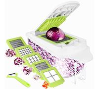 12 in 1 Vegetable Chopper Vegetable Dicer Multifunctional Vegetable Cutter Salad Chopper Onion Chopper Potato Cutter Onion Dicer Veg Dicer Veg Chopper with Container, Peeler, Cleaning Brush