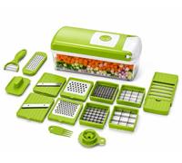 12-in-1 Vegetable Chopper with Container | Multi-Function Food Dicer Slicer Grater Set | Stainless Steel Blades | Onion Chopper with 1.5L Large Collector Box | BPA Free | Safety Finger Guard