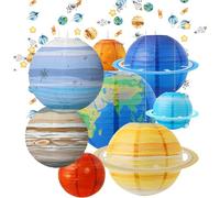 12 in Planet Paper Lanterns,10 pcs Solar System Hanging Paper Lanterns with 2 Strips of Astronaut Planet Paper,Outer Space Party Decorations for Kids Birthday Baby Shower Science Classroom Home Décor