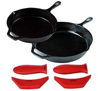 12-Inch & 10.25-Inch Cast Iron Skillet Set (Pre-Seasoned), Including Large & Assist Silicone Hot Handle Holders | Indoor & Outdoor Use