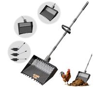 12-Inch 2-in-1 Chicken Poop Scooper & Rake, Chicken Coop Scoop with Adjustable Stainless Steel Handle （24-64"）, 3 Angles & 2 Sifting Holes, Litter Scoop Sand Sifting Shovel Pooper Scooper (Black)