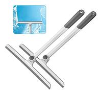 12 Inch 2 Pack Silicone Window Squeegee - A set of two 12-inch silicone squeegees in gray, designed for streak-free cleaning on glass doors, bathrooms, mirrors, cars, and tiles.