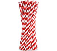 12 Inch/30.5 cm Extra Long and 8mm Wide Disposable Paper Straws 100 Pieces, Red/White - For Tall Beverages, Smoothies, Milkshakes