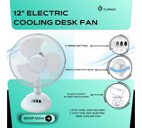 12 Inch 35W Air Cooling Oscillating Table Desk Fan Home Office 3 Speed