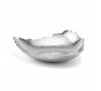 12 Inch Antique Silver Hammered Metal Centerpiece Bowl with Sculpted Leaf Edges Black Powder Coated Aluminum Decorative Platter Modern Table Accent for Home Kitchen Dining Room Textured Display Bowl